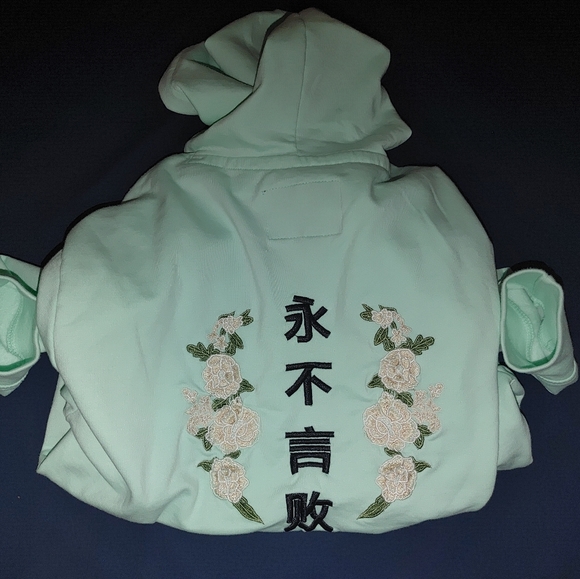 Blind Rooster Pullover Hoodie Sweatshirt Elevate "Never Give Up" Mint Green L - Picture 3 of 10